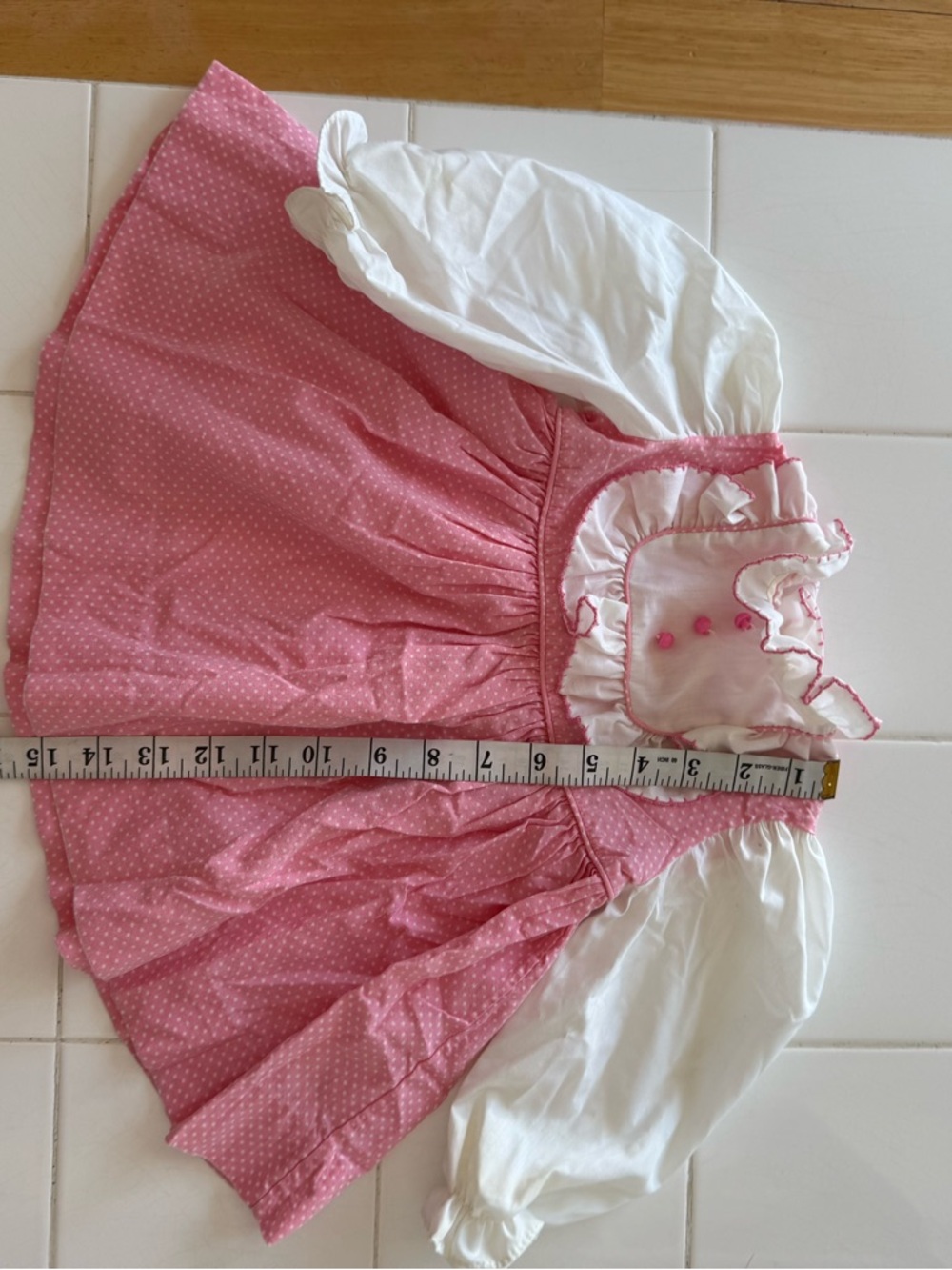 Vintage Pert'n Sassy Baby Girls 6-9m Prairie Dress Pink Polka Dot Ruffle 1970s - Picture 10 of 12